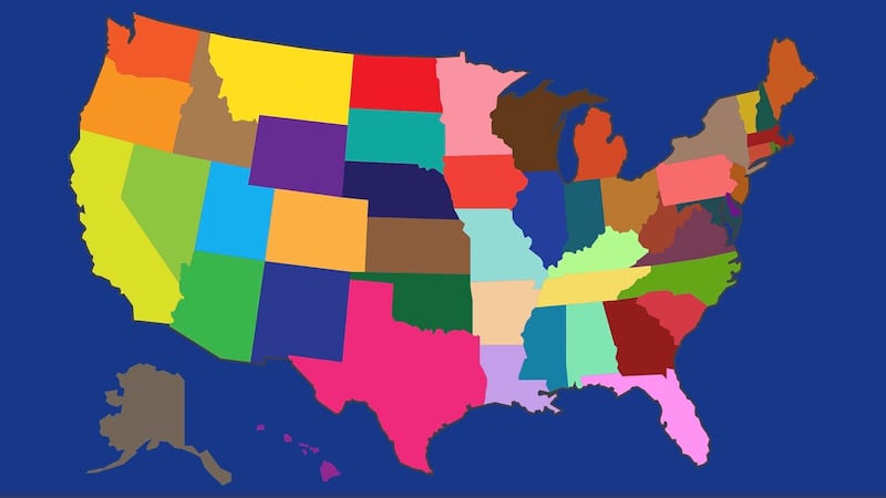 Simple Map showing state boundaries of the United States of America