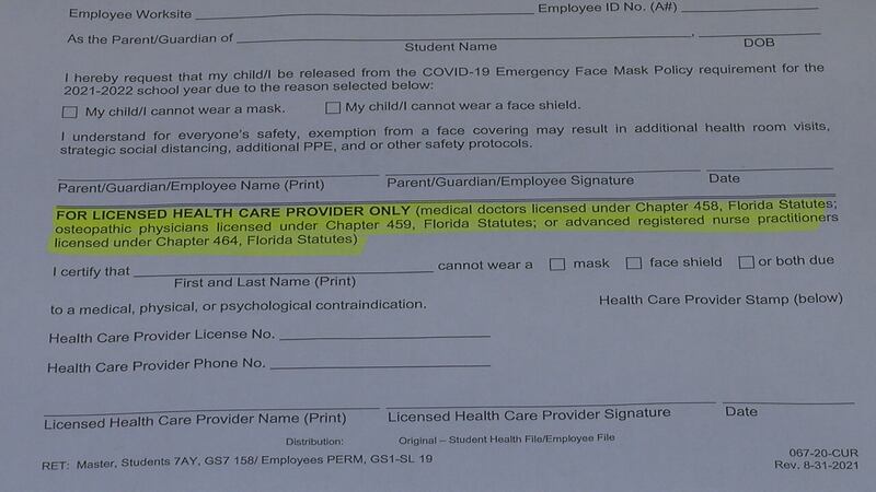 Revised mask exemption forms in Sarasota schools raising questions
