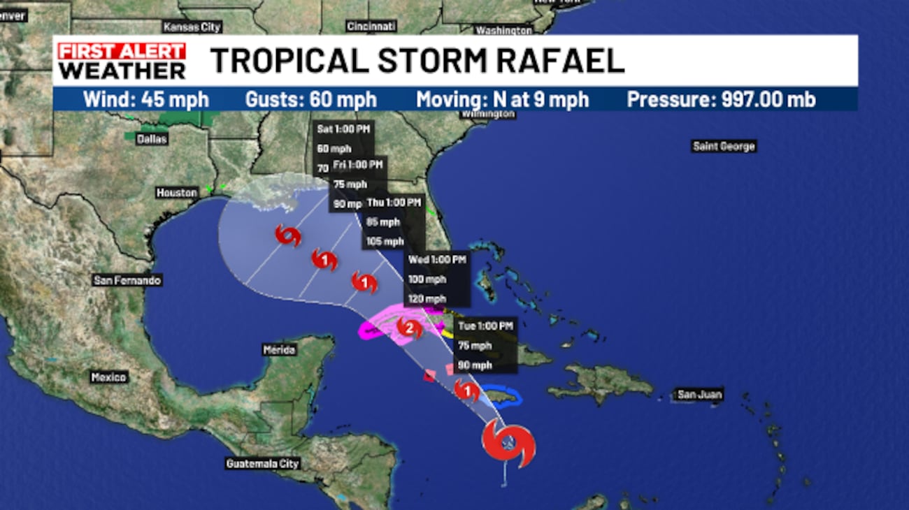 4PM Update: Tropical Storm Rafael forms in the Caribbean