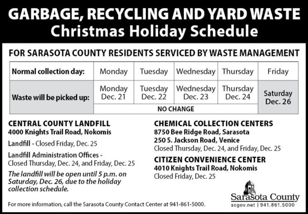 Sarasota Garbage Collection Holiday Schedule Sarasota Garbage Collection Holiday Schedule