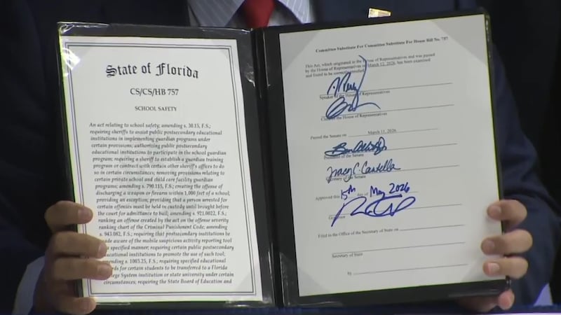 Gov. Ron DeSantis signed a school safety bill Friday that expands certain safety measures to...