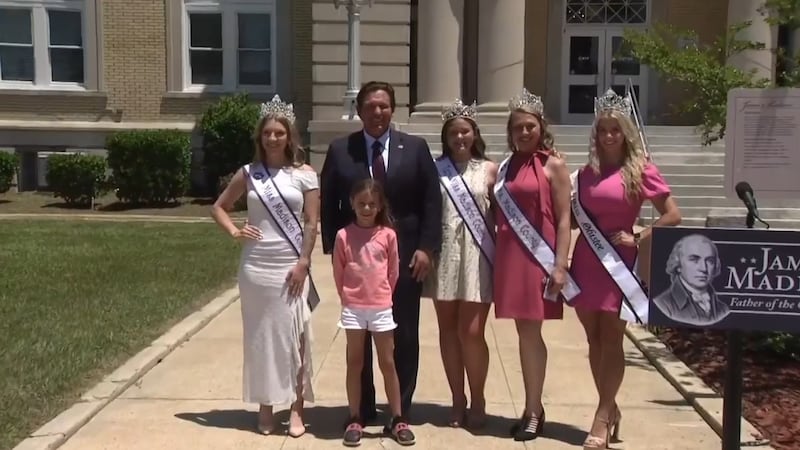 Gov. Ron DeSantis unveiled a James Madison statue at the Madison County Courthouse on...