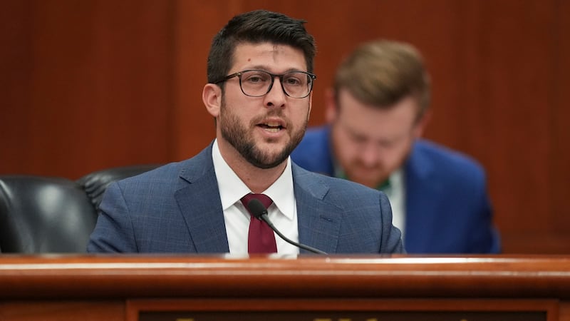 FILE - Florida Attorney General James Uthmeier speaks during a meeting between Gov. Ron...