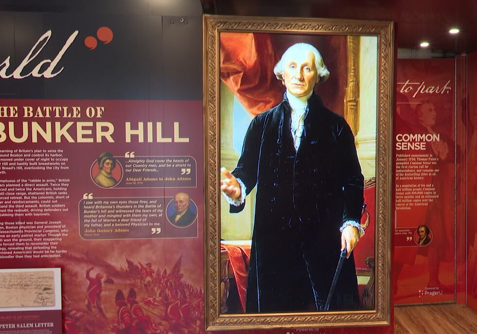 Interactive George Washington exhibit inside Freedom Truck at Hillsdale College